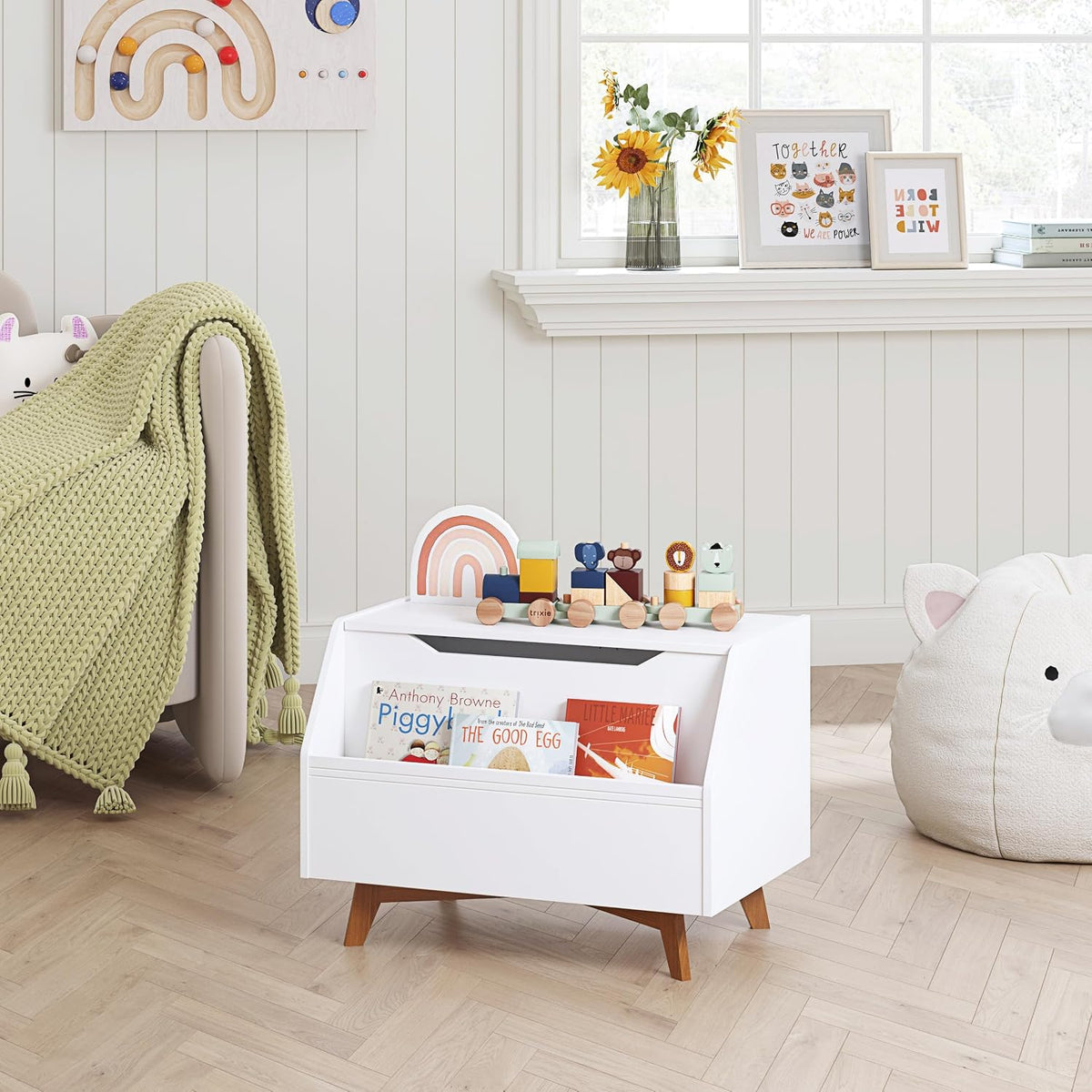 Kids Toy Box, Toy Chest with Bookshelf, Kids Storage Organizer Bench