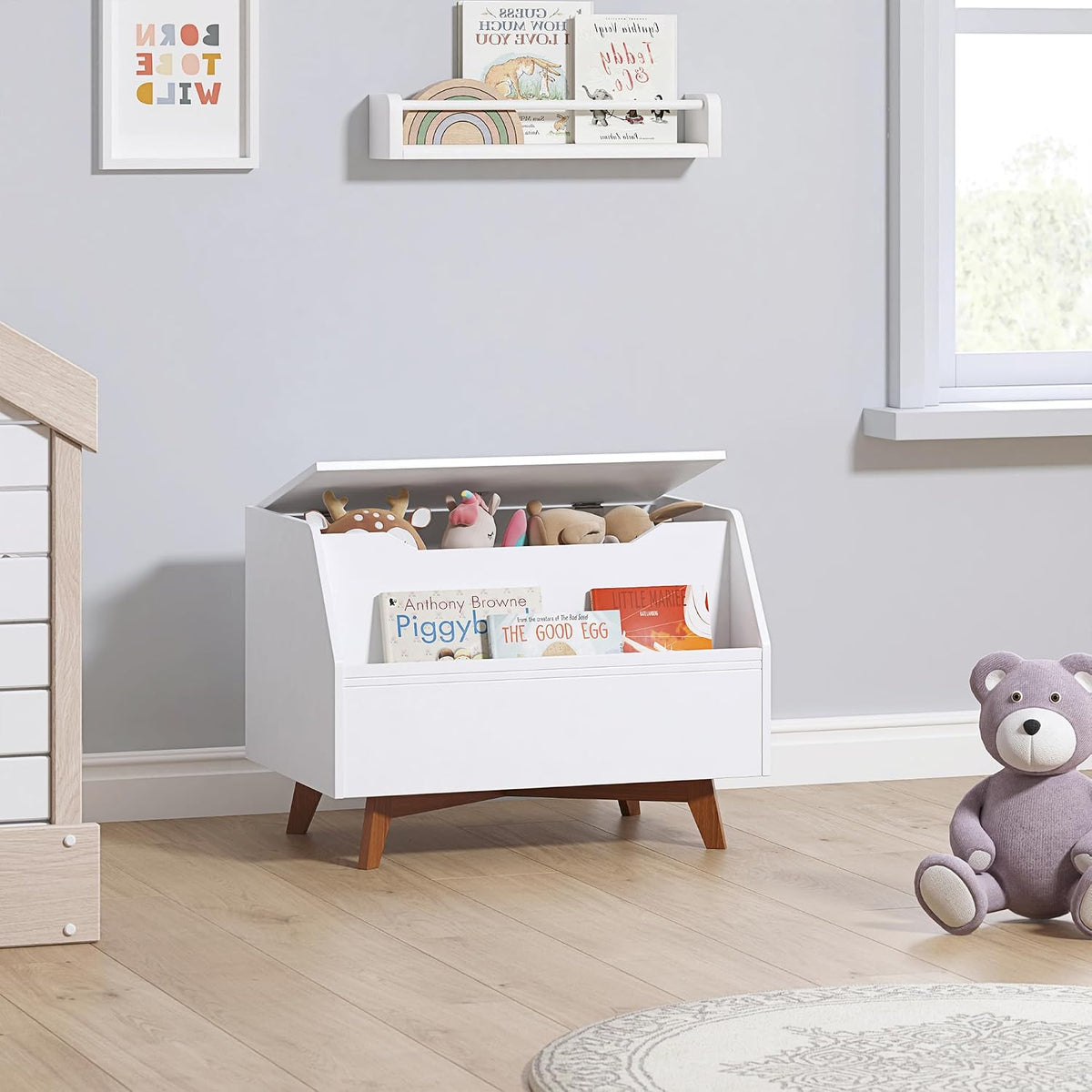 Kids Toy Box, Toy Chest with Bookshelf, Kids Storage Organizer Bench