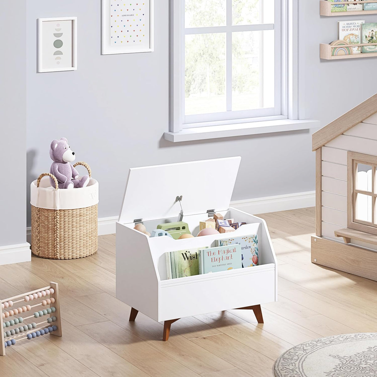 Kids Toy Box, Toy Chest with Bookshelf, Kids Storage Organizer Bench