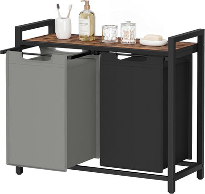 Laundry Basket Sorter with Storage Shelf, Laundry Hamper with Metal Frame, 2 x 12.1 Gallons (46 L), Gray and Rustic Brown