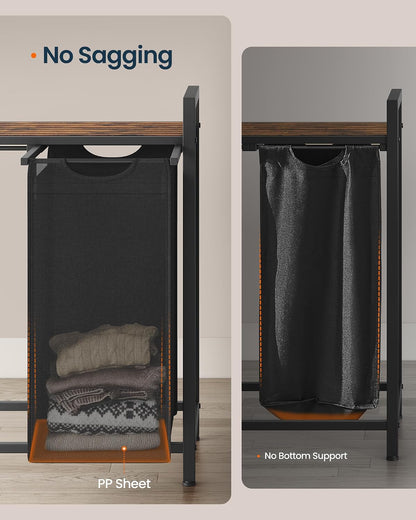 Laundry Basket Sorter with Storage Shelf, Laundry Hamper with Metal Frame, 2 x 12.1 Gallons (46 L), Gray and Rustic Brown