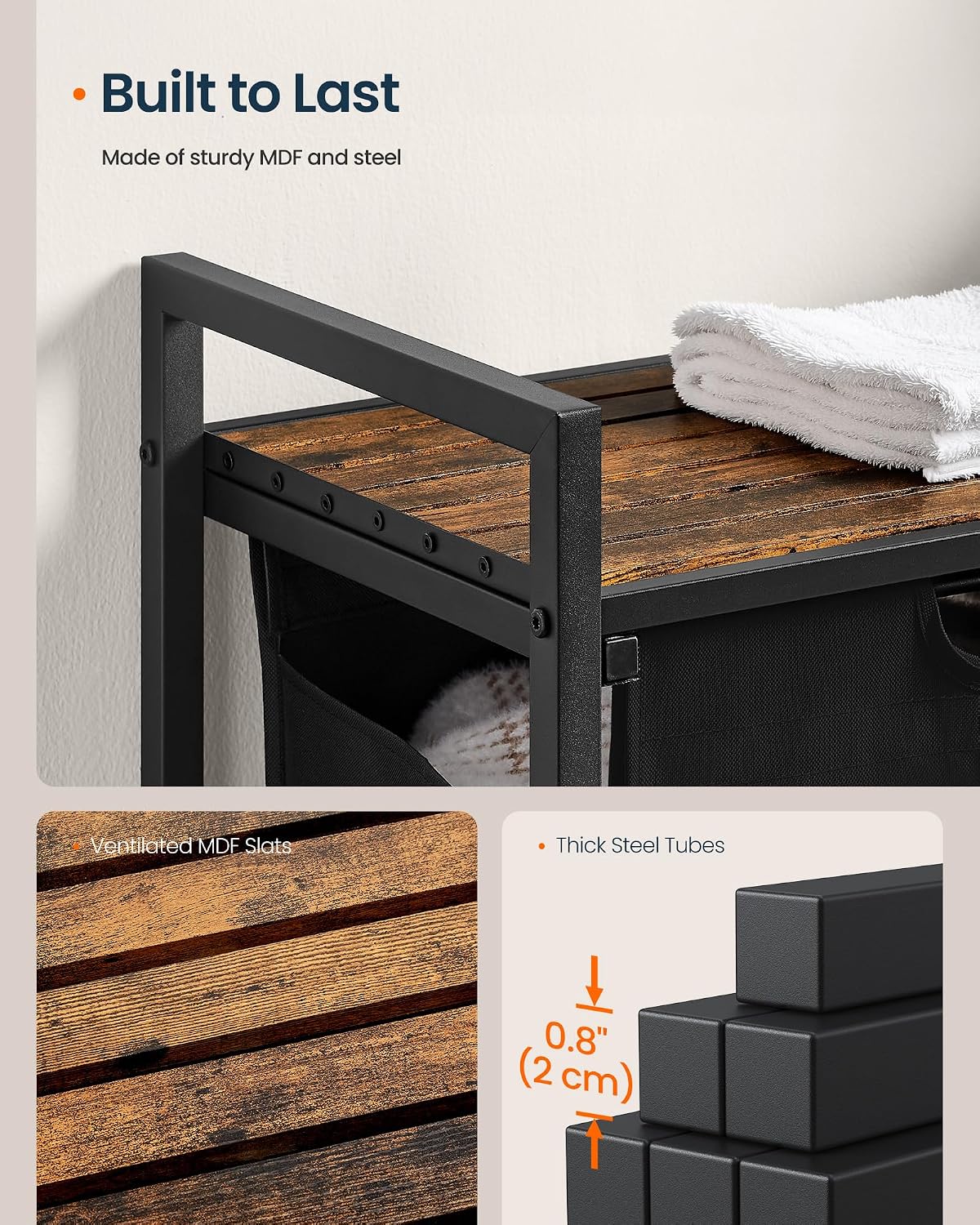 Laundry Basket Sorter with Storage Shelf, Laundry Hamper with Metal Frame, 2 x 12.1 Gallons (46 L), Gray and Rustic Brown