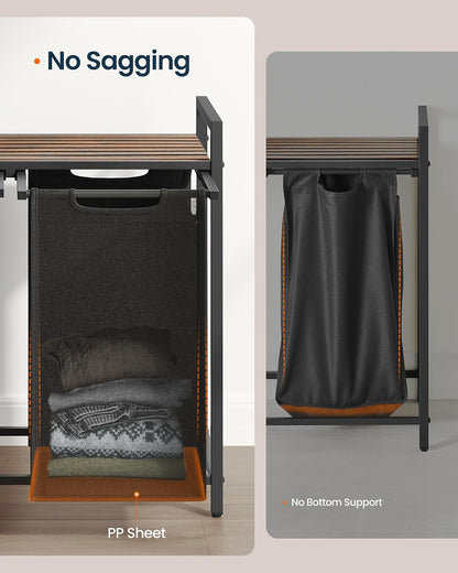 Laundry Basket Sorter with Storage Shelf, Laundry Hamper with Metal Frame, 2 x 12.1 Gallons (46 L), Gray and Rustic Brown