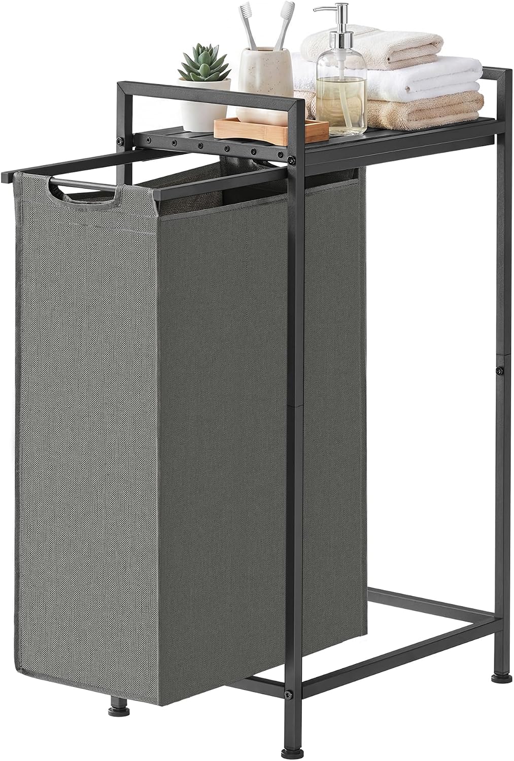 Laundry Basket Sorter with Storage Shelf, Laundry Hamper with Metal Frame, 2 x 12.1 Gallons (46 L), Gray and Rustic Brown