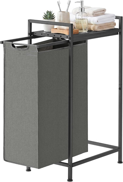 Laundry Basket Sorter with Storage Shelf, Laundry Hamper with Metal Frame, 2 x 12.1 Gallons (46 L), Gray and Rustic Brown