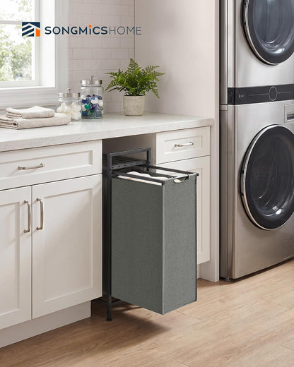 Laundry Basket Sorter with Storage Shelf, Laundry Hamper with Metal Frame, 2 x 12.1 Gallons (46 L), Gray and Rustic Brown
