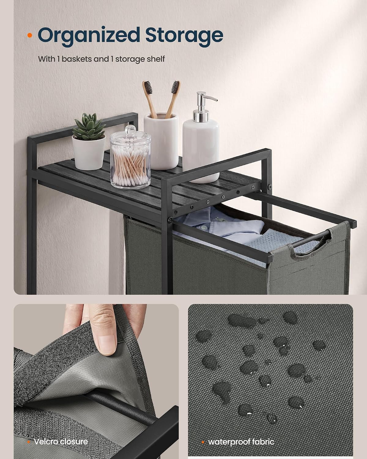 Laundry Basket Sorter with Storage Shelf, Laundry Hamper with Metal Frame, 2 x 12.1 Gallons (46 L), Gray and Rustic Brown