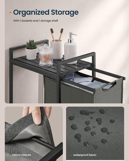 Laundry Basket Sorter with Storage Shelf, Laundry Hamper with Metal Frame, 2 x 12.1 Gallons (46 L), Gray and Rustic Brown