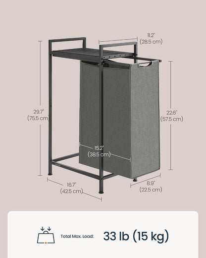 Laundry Basket Sorter with Storage Shelf, Laundry Hamper with Metal Frame, 2 x 12.1 Gallons (46 L), Gray and Rustic Brown