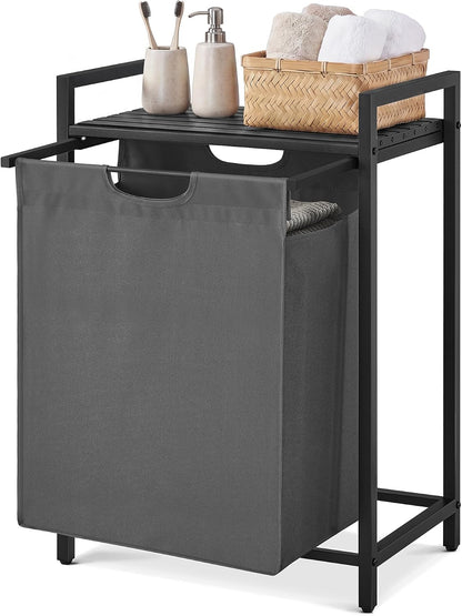 Laundry Basket Sorter with Storage Shelf, Laundry Hamper with Metal Frame, 2 x 12.1 Gallons (46 L), Gray and Rustic Brown