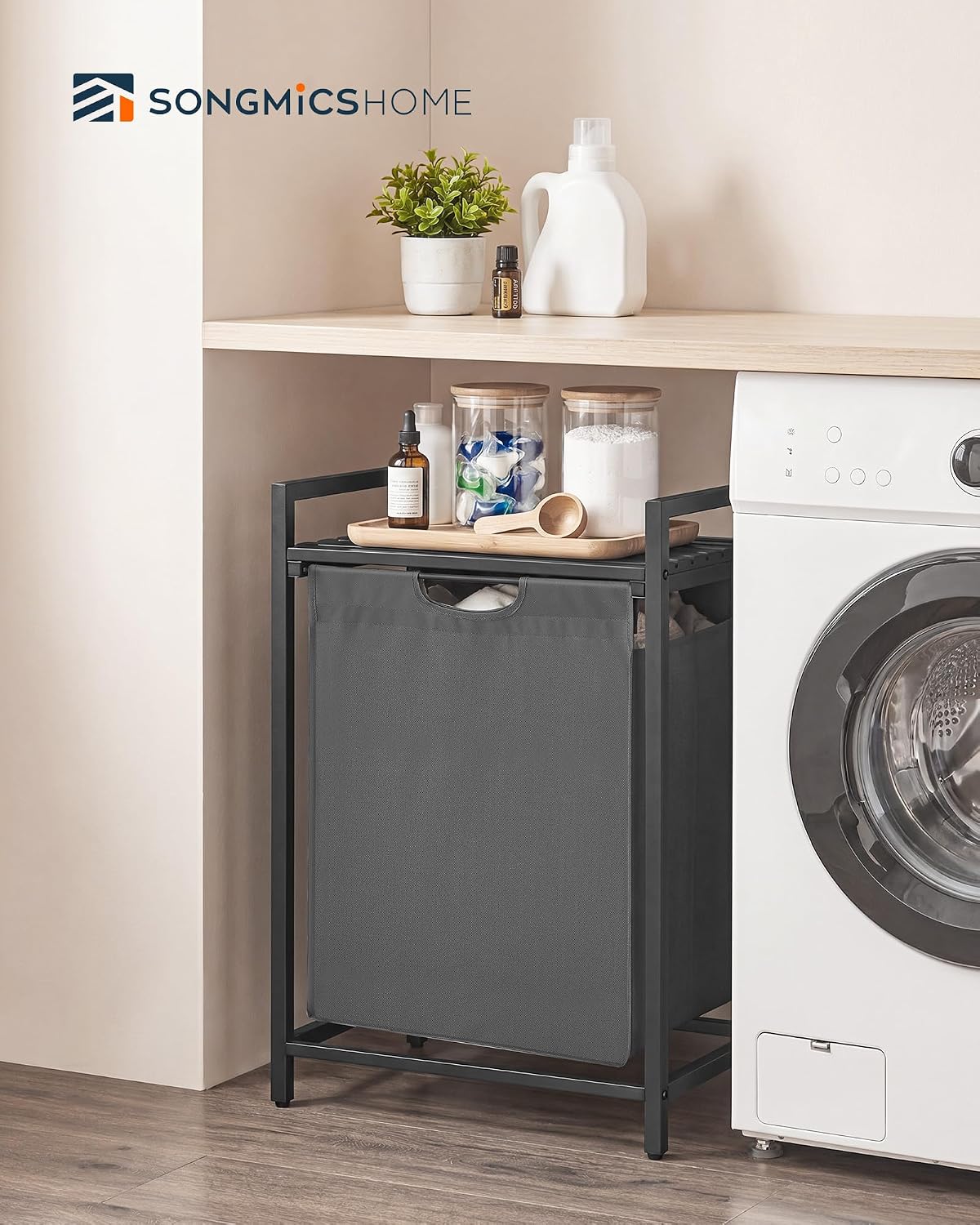 Laundry Basket Sorter with Storage Shelf, Laundry Hamper with Metal Frame, 2 x 12.1 Gallons (46 L), Gray and Rustic Brown