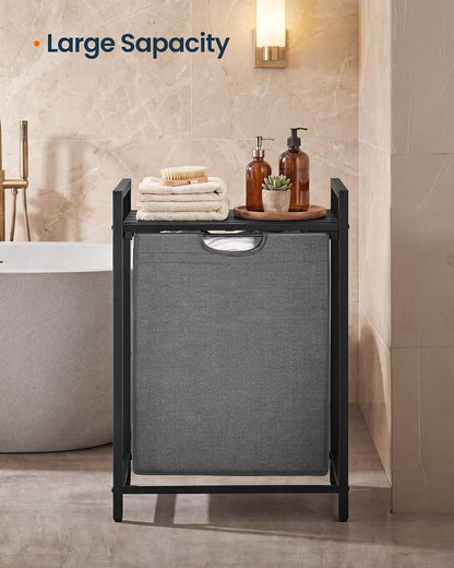 Laundry Basket Sorter with Storage Shelf, Laundry Hamper with Metal Frame, 2 x 12.1 Gallons (46 L), Gray and Rustic Brown