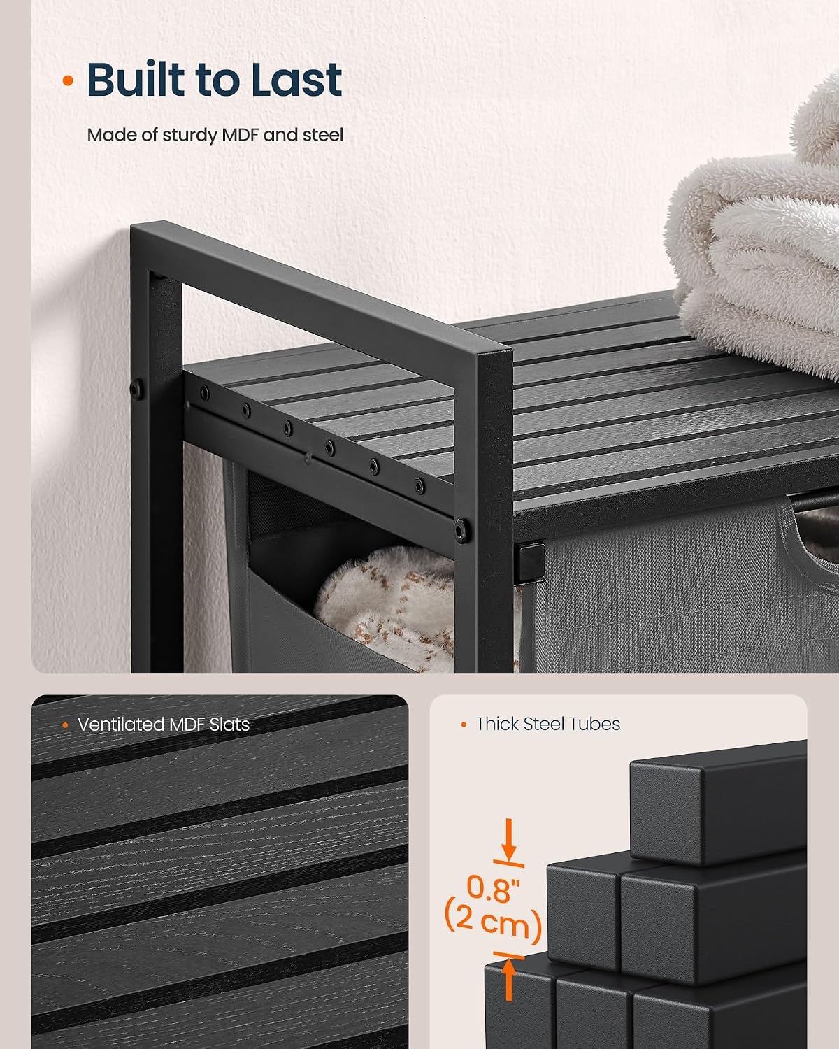 Laundry Basket Sorter with Storage Shelf, Laundry Hamper with Metal Frame, 2 x 12.1 Gallons (46 L), Gray and Rustic Brown