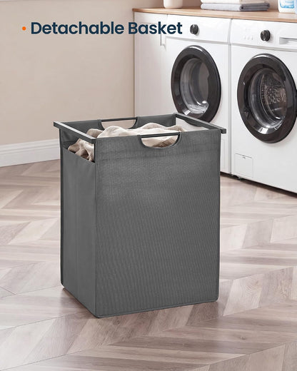 Laundry Basket Sorter with Storage Shelf, Laundry Hamper with Metal Frame, 2 x 12.1 Gallons (46 L), Gray and Rustic Brown