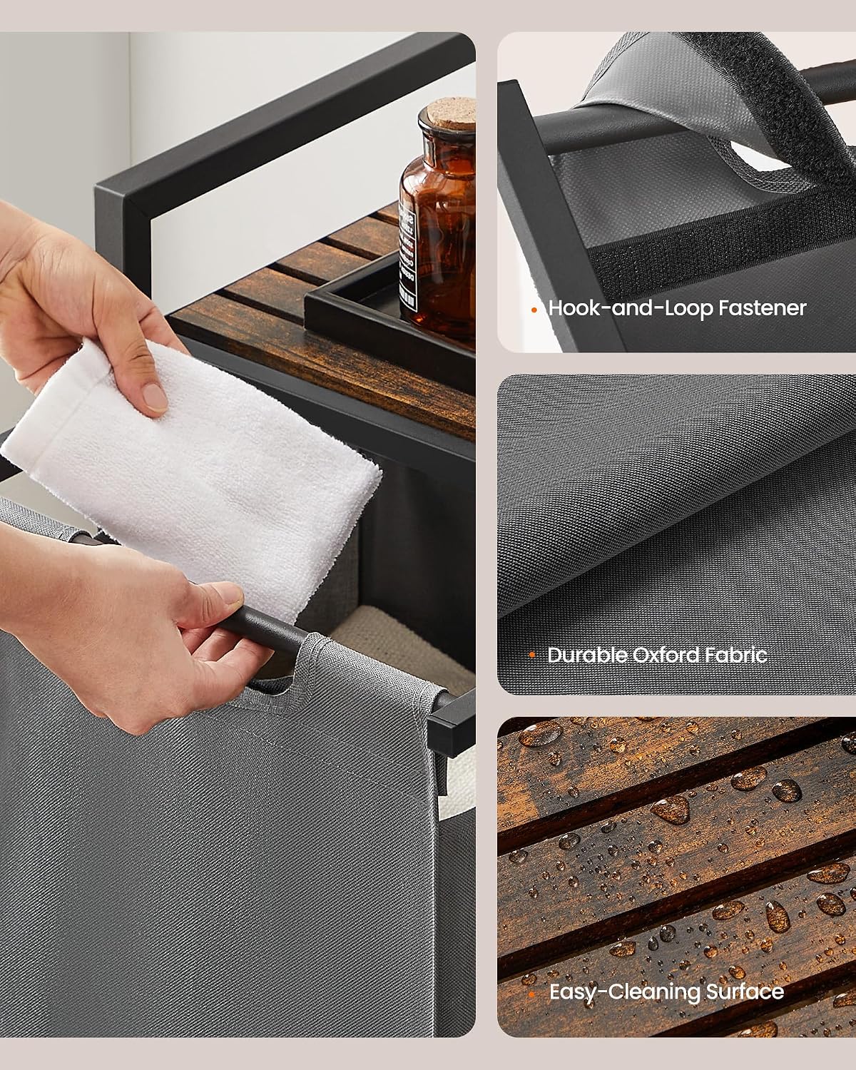 Laundry Basket Sorter with Storage Shelf, Laundry Hamper with Metal Frame, 2 x 12.1 Gallons (46 L), Gray and Rustic Brown