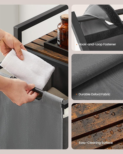 Laundry Basket Sorter with Storage Shelf, Laundry Hamper with Metal Frame, 2 x 12.1 Gallons (46 L), Gray and Rustic Brown