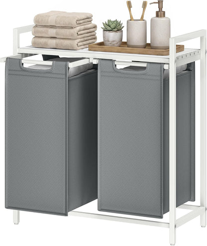 Laundry Basket Sorter with Storage Shelf, Laundry Hamper with Metal Frame, 2 x 12.1 Gallons (46 L), Gray and Rustic Brown