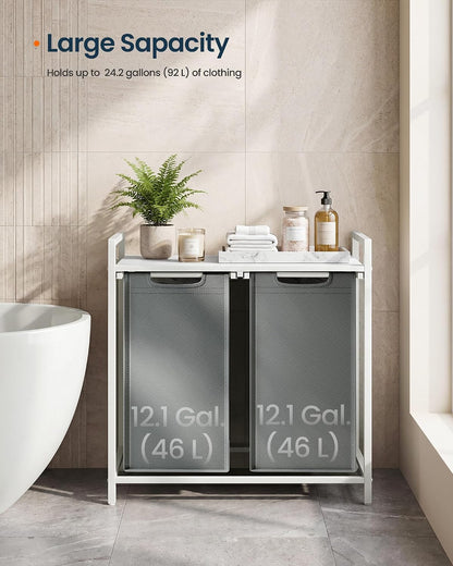 Laundry Basket Sorter with Storage Shelf, Laundry Hamper with Metal Frame, 2 x 12.1 Gallons (46 L), Gray and Rustic Brown