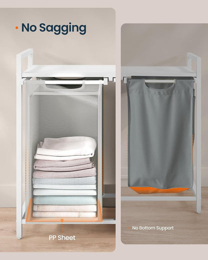 Laundry Basket Sorter with Storage Shelf, Laundry Hamper with Metal Frame, 2 x 12.1 Gallons (46 L), Gray and Rustic Brown