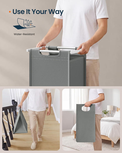 Laundry Basket Sorter with Storage Shelf, Laundry Hamper with Metal Frame, 2 x 12.1 Gallons (46 L), Gray and Rustic Brown