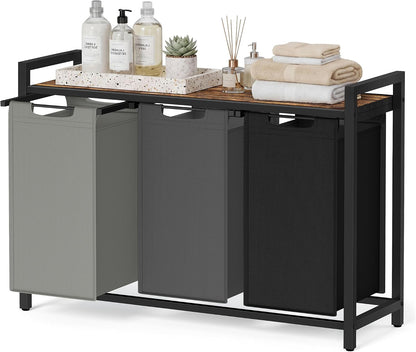Laundry Basket Sorter with Storage Shelf, Laundry Hamper with Metal Frame, 2 x 12.1 Gallons (46 L), Gray and Rustic Brown