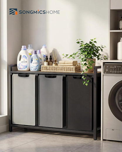 Laundry Basket Sorter with Storage Shelf, Laundry Hamper with Metal Frame, 2 x 12.1 Gallons (46 L), Gray and Rustic Brown
