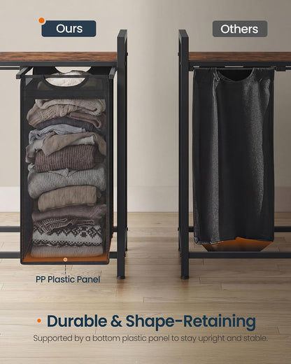 Laundry Basket Sorter with Storage Shelf, Laundry Hamper with Metal Frame, 2 x 12.1 Gallons (46 L), Gray and Rustic Brown
