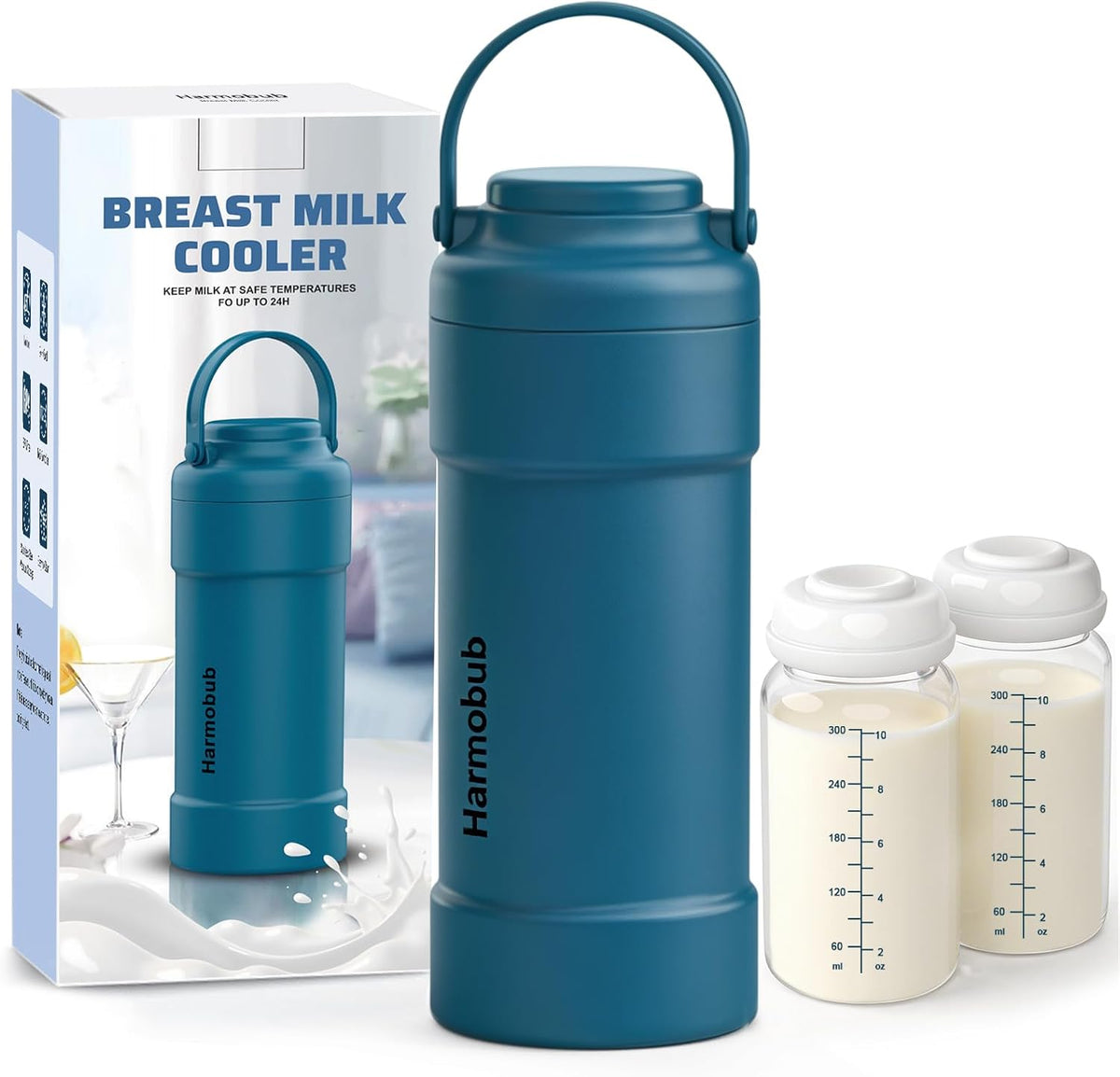 23oz Portable Breast Milk Cooler, Breastmilk Chiller for Travel, Large Capacity Cooler with 360° Cooling for 24H Safe Storage, with 2 Baby Bottles, Breastmilk Storage for Outdoor Working