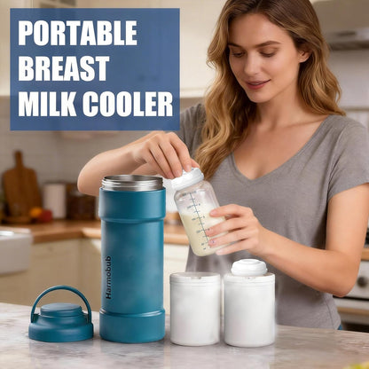 23oz Portable Breast Milk Cooler, Breastmilk Chiller for Travel, Large Capacity Cooler with 360° Cooling for 24H Safe Storage, with 2 Baby Bottles, Breastmilk Storage for Outdoor Working