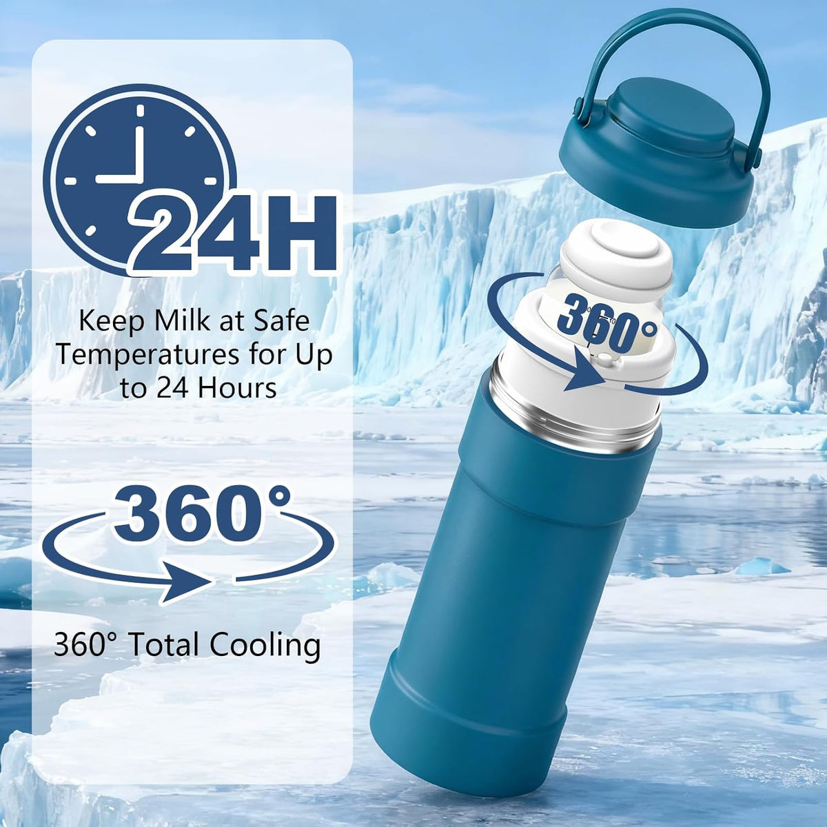 23oz Portable Breast Milk Cooler, Breastmilk Chiller for Travel, Large Capacity Cooler with 360° Cooling for 24H Safe Storage, with 2 Baby Bottles, Breastmilk Storage for Outdoor Working