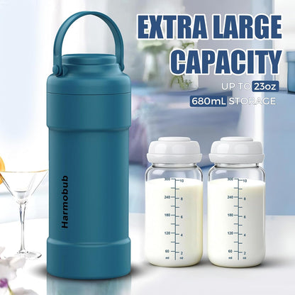 23oz Portable Breast Milk Cooler, Breastmilk Chiller for Travel, Large Capacity Cooler with 360° Cooling for 24H Safe Storage, with 2 Baby Bottles, Breastmilk Storage for Outdoor Working