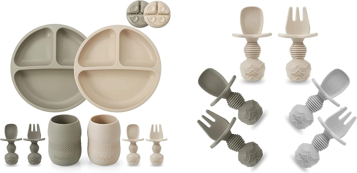 Silicone Baby Feeding Set & 6 Pack Silicone Baby Spoons and Fork