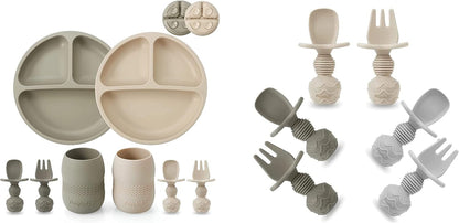 Silicone Baby Feeding Set & 6 Pack Silicone Baby Spoons and Fork
