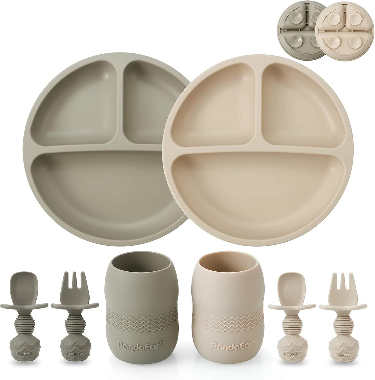 Silicone Baby Feeding Set & 6 Pack Silicone Baby Spoons and Fork
