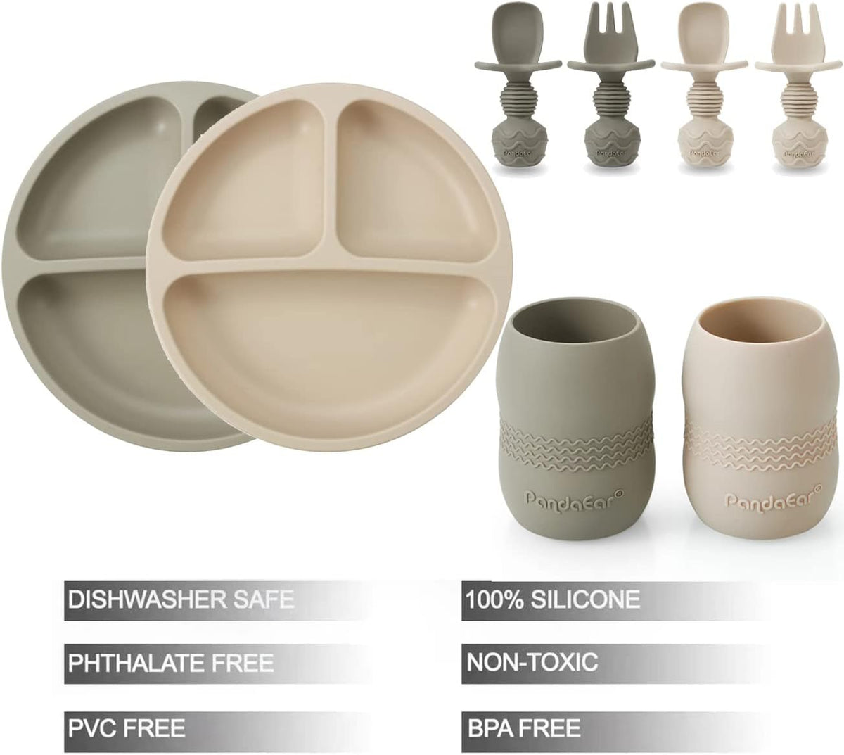 Silicone Baby Feeding Set & 6 Pack Silicone Baby Spoons and Fork