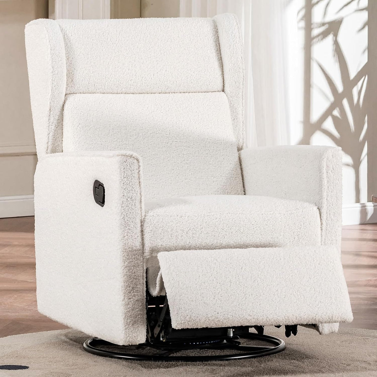 Nursery Rocking Chair Teddy Upholstered Swivel Rocker Recliner Manual Glider Reclining Chair for Living Room Bedroom Offices (Beige,1 PCS)