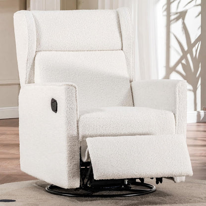 Nursery Rocking Chair Teddy Upholstered Swivel Rocker Recliner Manual Glider Reclining Chair for Living Room Bedroom Offices (Beige,1 PCS)