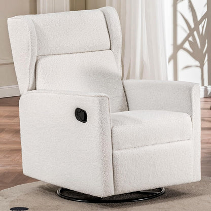 Nursery Rocking Chair Teddy Upholstered Swivel Rocker Recliner Manual Glider Reclining Chair for Living Room Bedroom Offices (Beige,1 PCS)