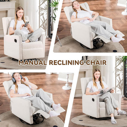 Nursery Rocking Chair Teddy Upholstered Swivel Rocker Recliner Manual Glider Reclining Chair for Living Room Bedroom Offices (Beige,1 PCS)