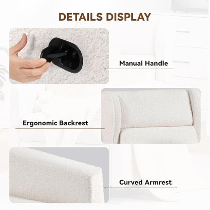Nursery Rocking Chair Teddy Upholstered Swivel Rocker Recliner Manual Glider Reclining Chair for Living Room Bedroom Offices (Beige,1 PCS)