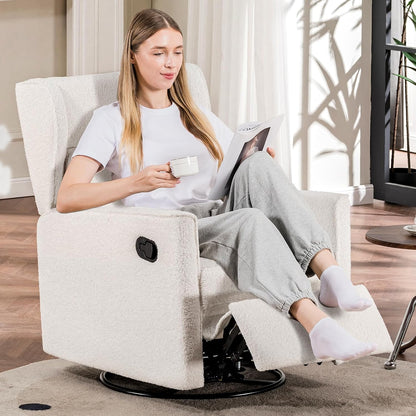 Nursery Rocking Chair Teddy Upholstered Swivel Rocker Recliner Manual Glider Reclining Chair for Living Room Bedroom Offices (Beige,1 PCS)