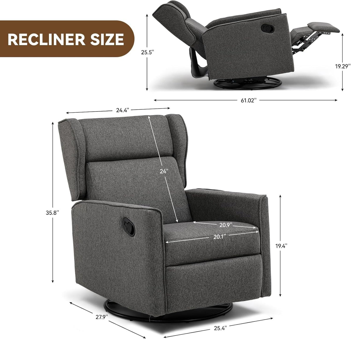 Nursery Rocking Chair Teddy Upholstered Swivel Rocker Recliner Manual Glider Reclining Chair for Living Room Bedroom Offices (Beige,1 PCS)