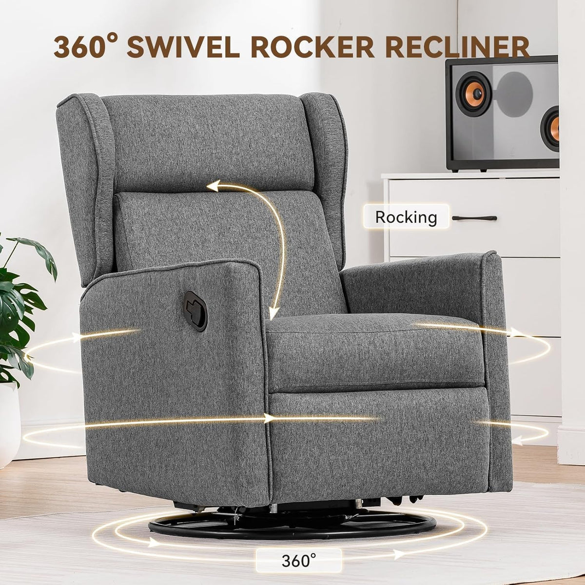 Nursery Rocking Chair Teddy Upholstered Swivel Rocker Recliner Manual Glider Reclining Chair for Living Room Bedroom Offices (Beige,1 PCS)