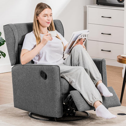 Nursery Rocking Chair Teddy Upholstered Swivel Rocker Recliner Manual Glider Reclining Chair for Living Room Bedroom Offices (Beige,1 PCS)