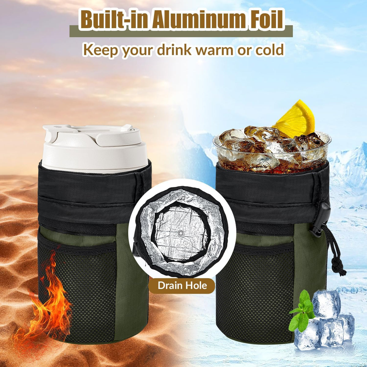Bike Water Bottle Holder, Insulated Bicycle Cup Holder for Handlebar