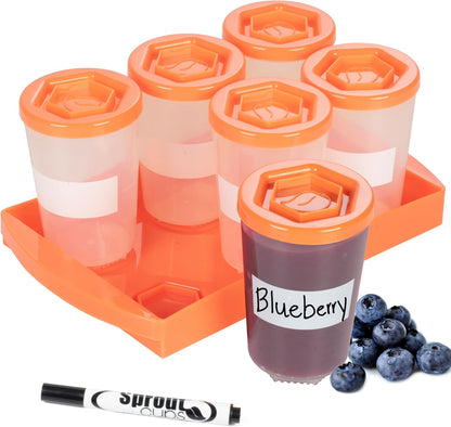 Baby Food Storage Containers w Interlocking Lids, 6 PK, 4oz Each, Reusable