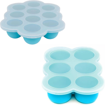 Silicone Baby Food Freezer Trays 2-Pack Bundle - Ten 1.5oz & Six 3oz Portions - Clip-on Lids - Homemade Purée & Breast Milk Storage