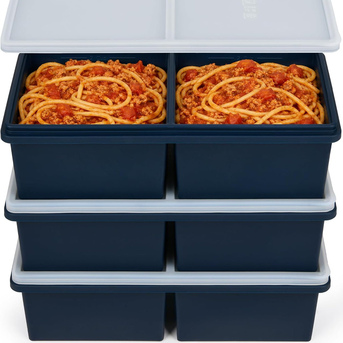 2 Cup Silicone Freezer Trays with Lids, 3 Pack Soup Freezer Containers for Meal Prep, Stackable Silicone Freezer Molds for Broth, Sauce, Chili, Stew & Leftovers, Easy Release Food Storage Trays
