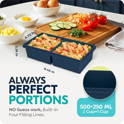 2 Cup Silicone Freezer Trays with Lids, 3 Pack Soup Freezer Containers for Meal Prep, Stackable Silicone Freezer Molds for Broth, Sauce, Chili, Stew & Leftovers, Easy Release Food Storage Trays