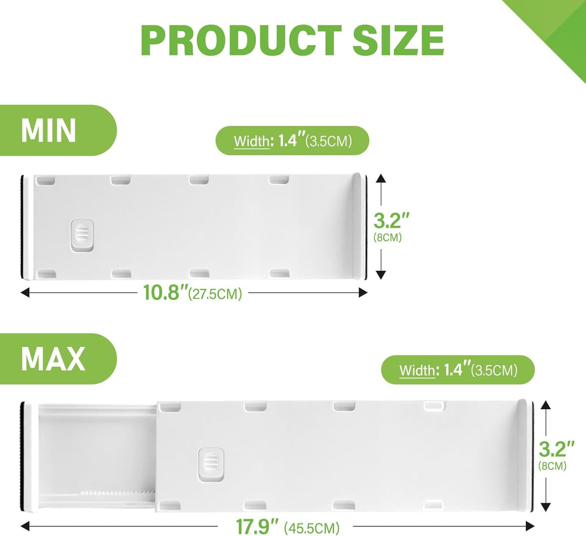 5 Pack Drawer Dividers 3.2" High Slim Organizers Expandable 10.8-17.9" Adjustable Separators for Shallow Drawers Kitchen Utensils Baby Clothes Underwear Storage-White